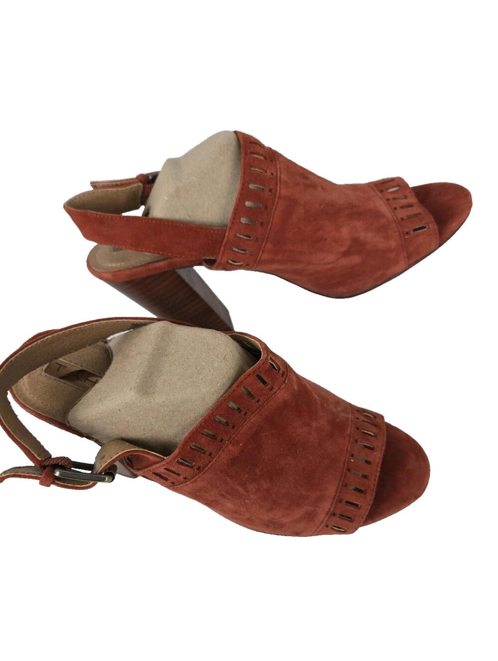 Tahari Maya Suede Open-Toe Sling-Back Block Heels Size 7M Rust